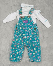 Vtg 90s Oshkosh Girls Blue Green Floral Corduroy Overalls Matching Shirt 6-9 Mos