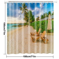 Tropical-Beach Shower Curtain, Lounge Chairs Palm Trees, Waterproof Bathroom
