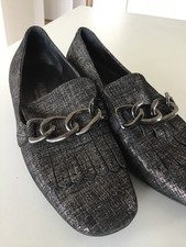Maripe loafer 38 brit chic preppy schwarz silber glitzer kette fransen  business
