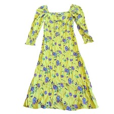 Faithfull The Brand Mathilde Green Dress Floral Print Long Sleeve Size 4 NWT