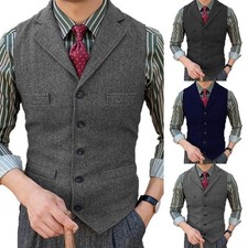 Classic Men's Vintage Notch Lapel Suit Vest Slim Retro Tweed Waistcoat