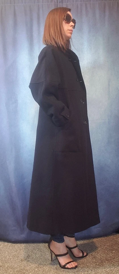 I. Magnin Womens Double Breasted Black/Dark Gray Long Dress/Coat Sz12? 100% Wool - Image 3 of 4