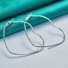 Women's 925 Sterling Silver Diamond-Cut 50mm/2" Heart Hoop Vogue Earrings E429