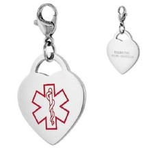 DIABETIC NON-INSULIN Stainless Steel Medical Alert Heart Charm w/ Lobster Clasp