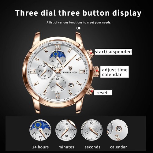 Luminoso Reloj Hombre Reloj Cuarzo Cronógrafo Calendario Impermeable Moda Regalo - Imagen 9 de 28