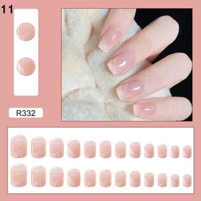 24Pcs False Nails French Ombre Colorful Long Coffin Almond Full Press On Nails 
