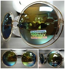 OVERSIZED EXAGGERATED VINTAGE RETRO Style SUNGLASSES Large Round Gold Frame Lens