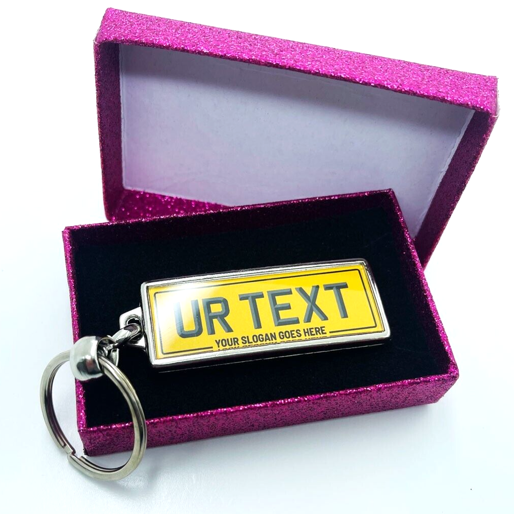 Custom Personalised Car Number Plate Keyring Metal Chrome Van Keychain No  Flag