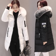 Women's Parka Winter Hooded Jacket Slim Faux Fur Collar Thicken Warm Cotton Coat