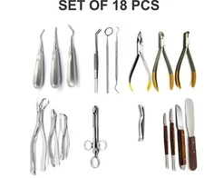 18 PCS OF BASIC DENTAL EXAMINATION & Extraction Instruments SET