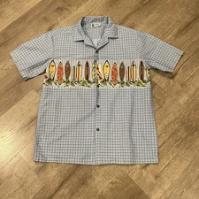 Vtg Aloha Republic Hawaiian Surf Board Button Shirt Mens Beach Coastal Luau Lg