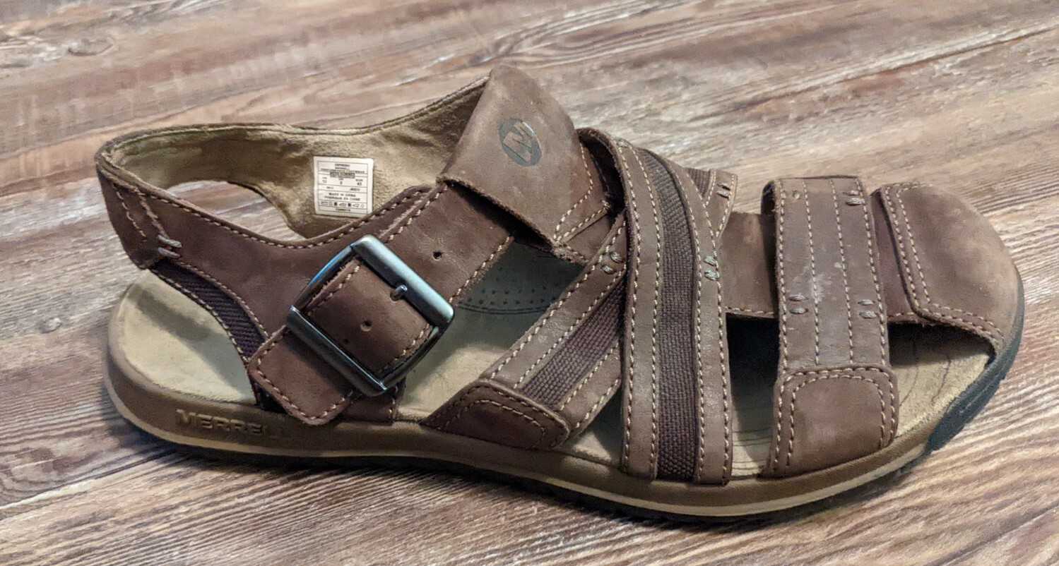 Sandali da pescatore marroni Merrell Espresso da uomo in pelle taglia 10