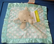 Cuddle Time Aqua Polka Dot Elephant Baby Blanket Grey White Satin Security NEW 