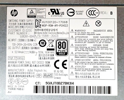 L08261-004 HP Pavilion TP01 | 590 80 Plus Gold 180W Model: PCH023 Power Supply