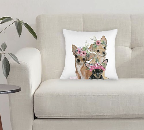 Chihuahua Floral Throw Pillow, Decorative Pillow, Cute Dog Accent Pillow, Spring - Picture 2 of 2