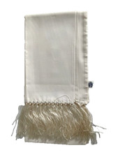 Vintage Acetate Off White Neck Scarf 11.5" x 44" plus 3 1/2" fringe on each end