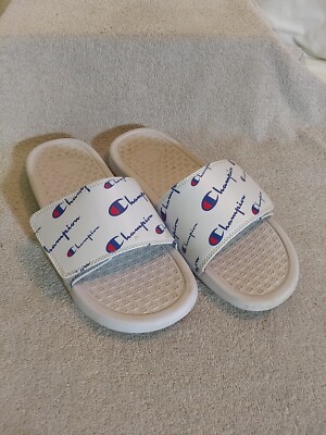 Champion Unisex White 'Logo' Slide Sandals, Size: 8/M 10/W #ZZ39