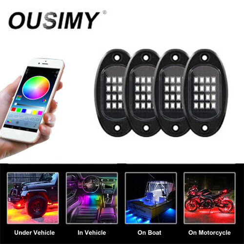 4pcs RGB LED Rock Lights APP Control for UTV SUV Pickup RZR Trailer Motorcycle - Picture 1 of 14