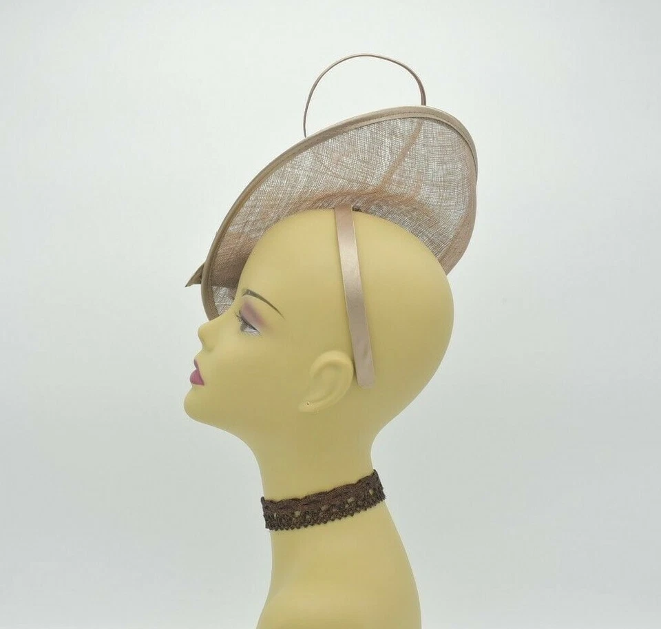 M8184(Taupe)Kentucky Derby Church Wedding Easter Tea Party Sinamay Fascinator Foto 4 de 4