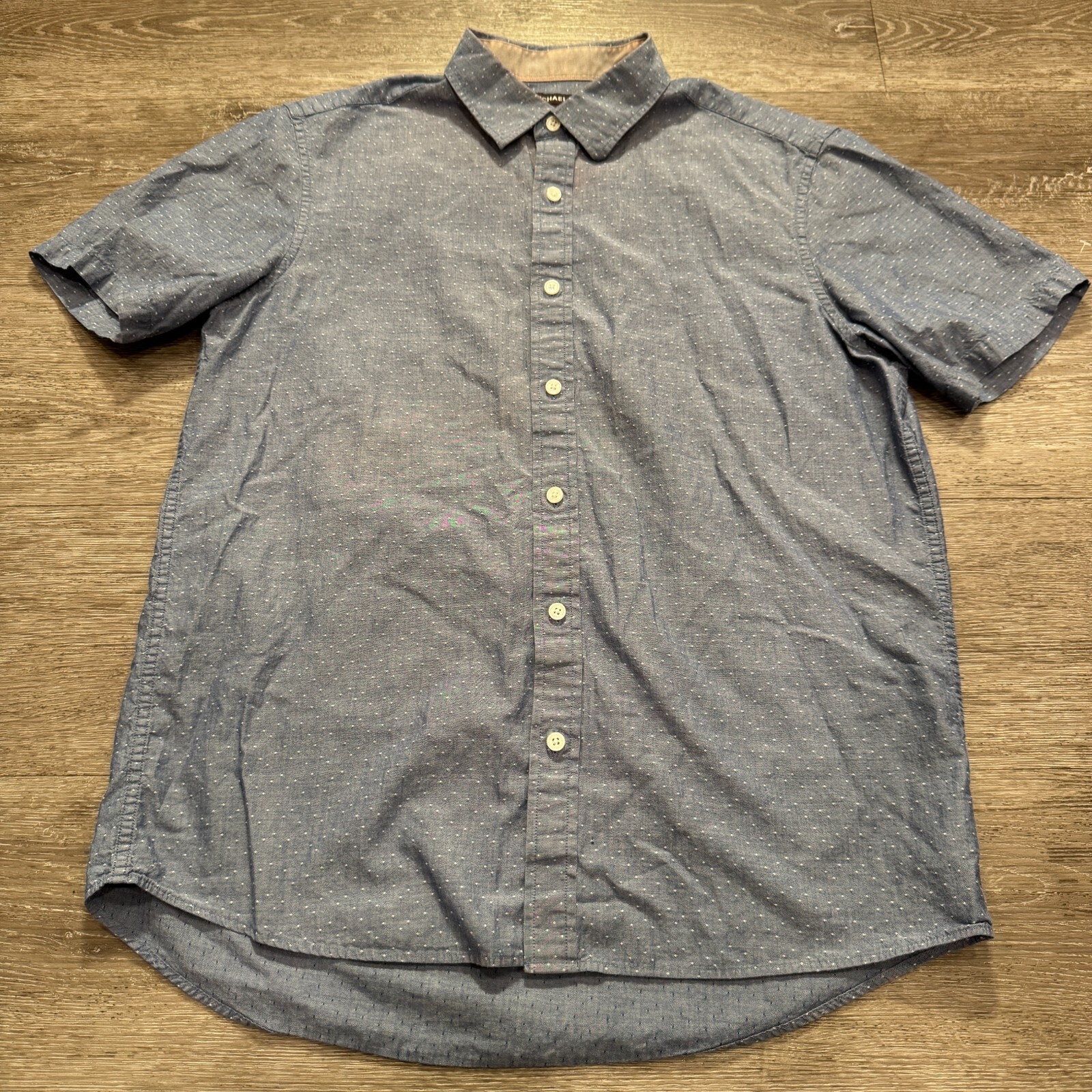 Michael Kors Shirt Mens Medium Blue Short Sleeve Button UP Classic Fit Preppy