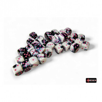 Würfel - Gemini Black-White/pink (Würfelset 36 x W6) - ca 12mm