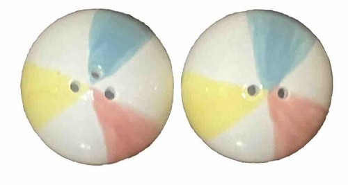 Cracker Barrel Beach Ball Summer Theme Salt Pepper Shakers Stoneware Set