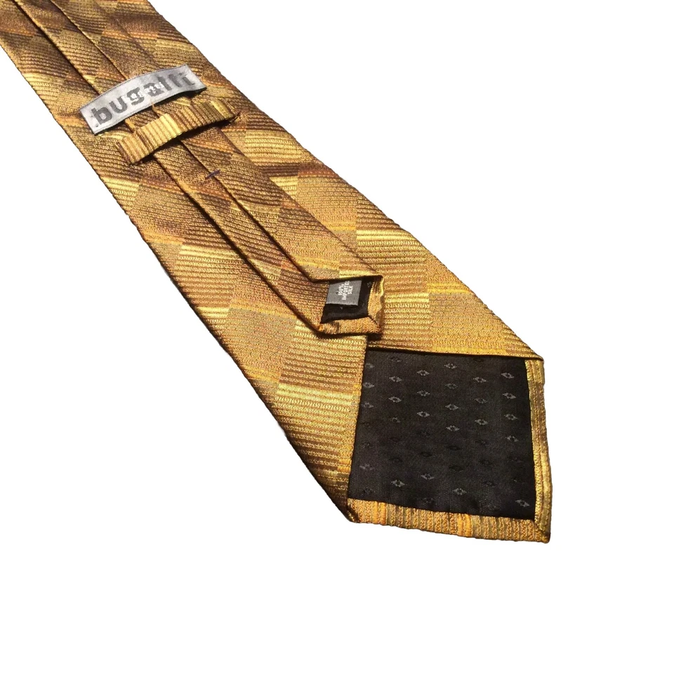 布加迪领带金色几何图案男式丝绸领带 56x3.5 英寸 — 第 4/4 张图片
