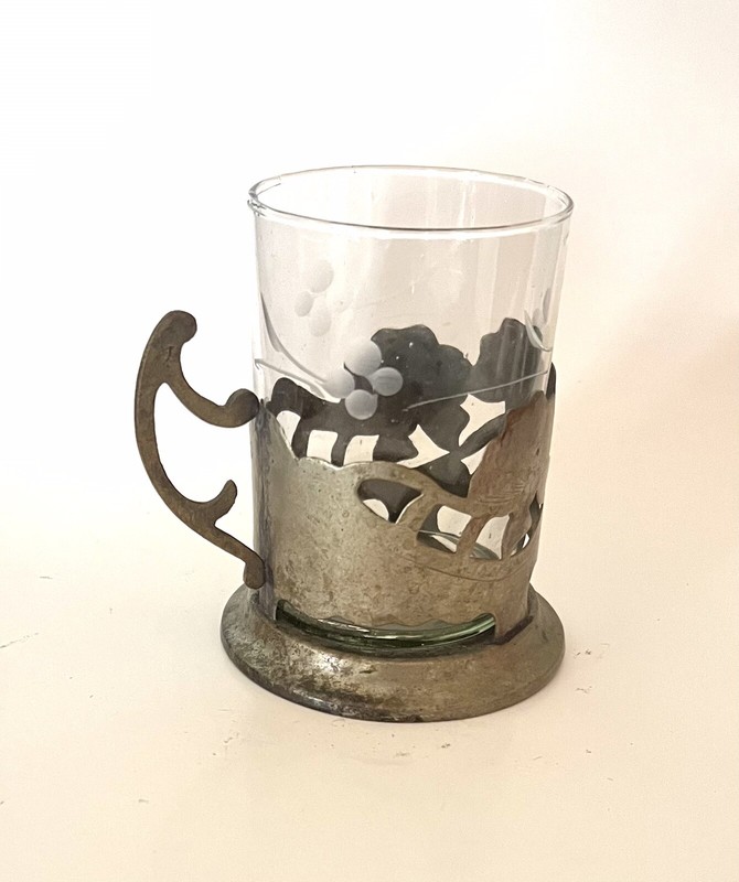 Vintage Brass  Glass Holder With Glass