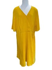 Old Navy Women's Dress Size 2X Yellow Faux Wrap Short Sleeve Tie Waist