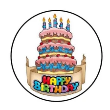 48 HAPPY BIRTHDAY CAKE PARTY ENVELOPE SEALS LABELS STICKERS 1.2" ROUND