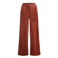Cider Rust Brown Velvet Wide Leg Pull On Trouser Pants Elastic Waist Pockets S
