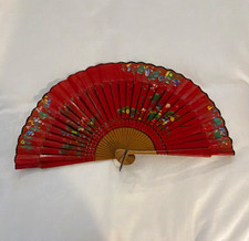 Vintage Spanish Folding Hand Fan Hand Painted with Floral Pattern