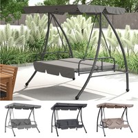 2-in-1 Swing Chair 3 Seater Hammock Cushion Bed Tilt Canopy Garden