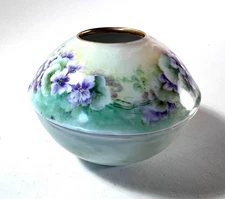 Vintage Porcelain Hair Reciever Purple Violets Hand Painted Unmarked