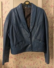 Cappotto giacca donna pelle cropped blu elettrico vintage fodera paisley 12