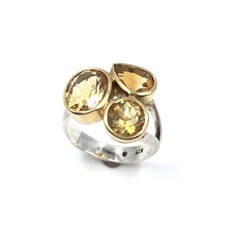 925 Silber Ring vergoldet Citrin Trio Schmuck gebürstet Gold plated 17.2mm / 54