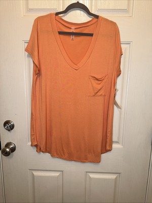 soft One Pocket V-Neck, Short Sleeve T-Shirt, Tunic By Mono, B Orange Color