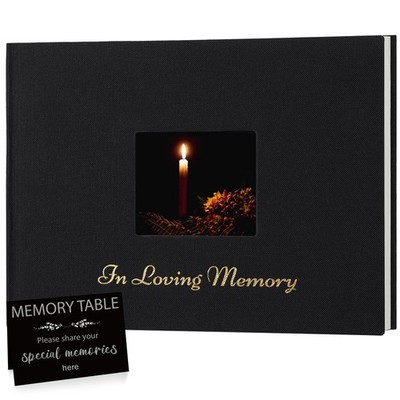 XKDOUS Linen Funeral Guest Book for Memorial Service Hardcover in Black 