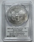 2021-P $1 Silver American Eagle PCGS MS69 - Reagan Legacy T-1 Emergency Issue