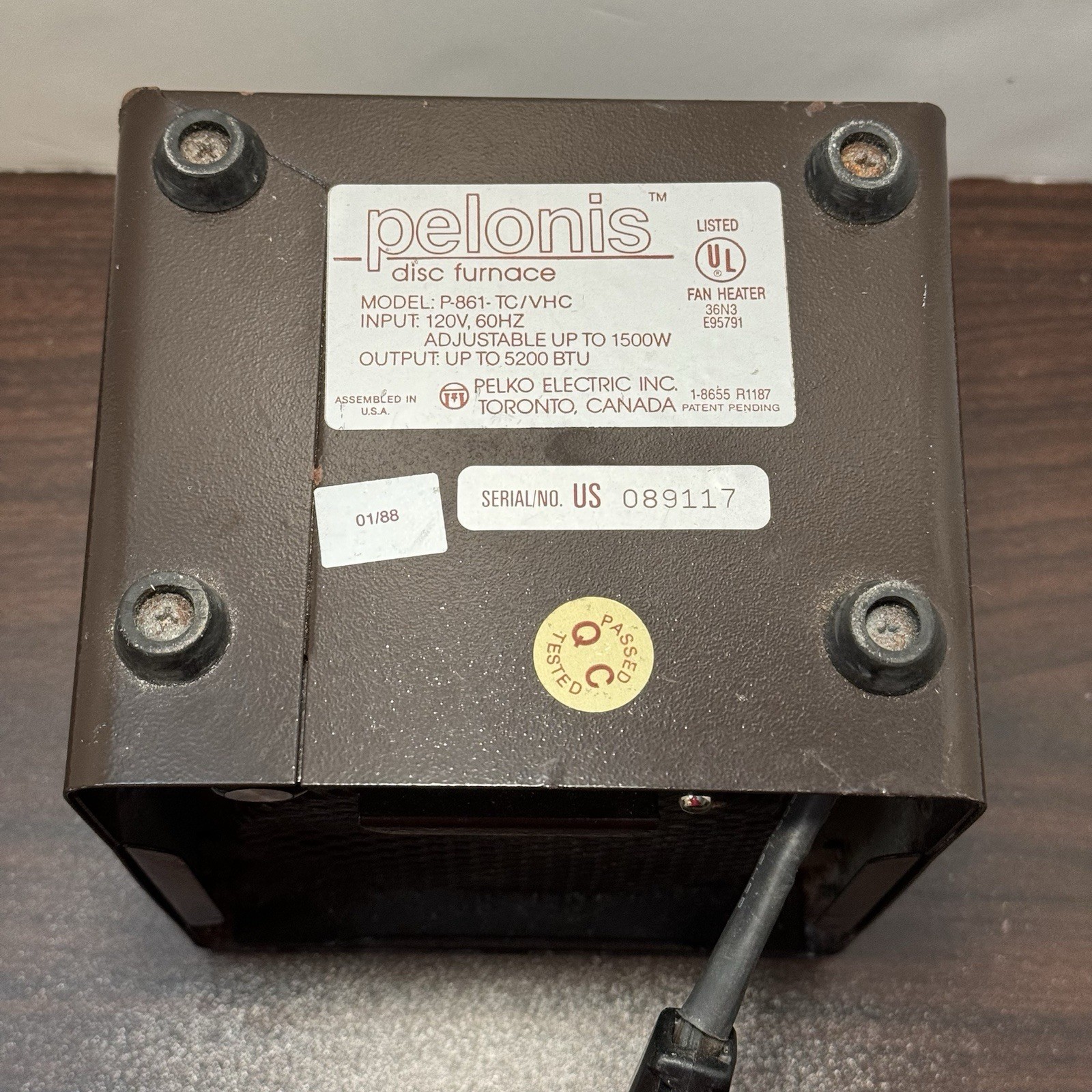 Pelonis Safe-T Furnace Model P-861-TC/VHC 1500W Ceramic Disc Heater - Working