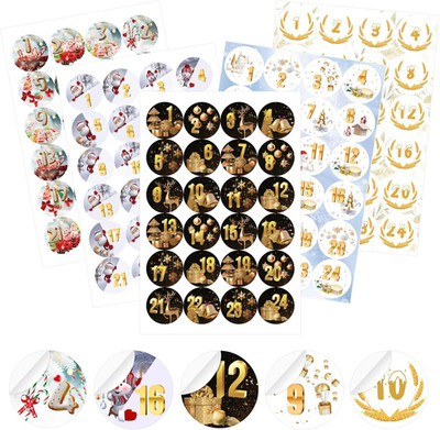 Adventskalender Aufkleber Zahlen, 5 X Adventskalender Sticker 1-24, Aufkleber Ad