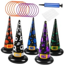 Halloween Ring Toss Games, 17PCS Inflatable Witch Hats Ring Toss Set with
