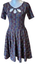 Effie’s Heart Autumn Dahlia Fit & Flare Dress Leaves Graphic Print Design Sz XS
