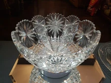 14" PUNCH BOWL, American Brilliant period cut Glass Crystal Oasis W C Anderson