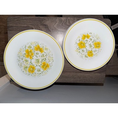 Corelle April Showers Plates Set of 7 Yellow Floral Dinner Salad Corning USA
