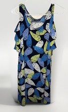 Nine West Leaf Print Cold Shoulder  Midi Dress Short Sleeve Blue Size 10 NWT