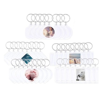 Set of 40 Acrylic Key Rings Customizable Keychains Picture Frame Pendant Keyring