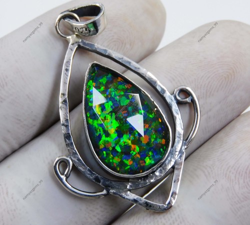 925 Sterling Silver Pendant 29.00 Ct Aurora Fire Opal Beautiful Pendant - Picture 7 of 8