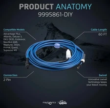 Dolphin Genuine Replacement Part — Heavy-Duty 60 FT Blue Cable with Swivel ...