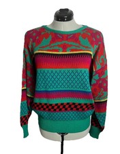 VTG MONDI West Germany Women's Sz40 Soft Wool Blend 80  s Geometric Knit Sweater